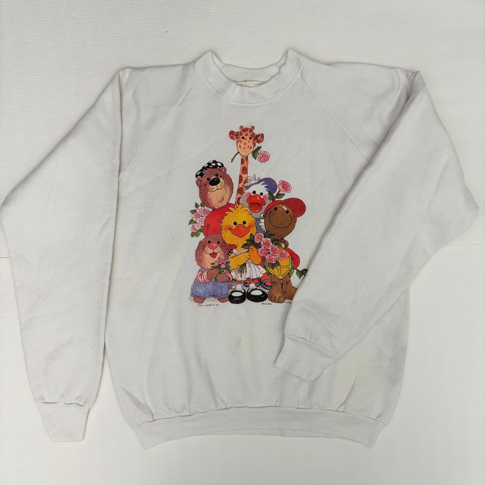 VTG kawaii whimsical Suzys Zoo Graphic Sweatshirt XL White 1987
